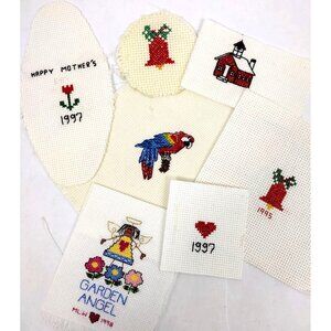 Finished Cross Stitch Pieces Mini Design vintage parrot garden school house